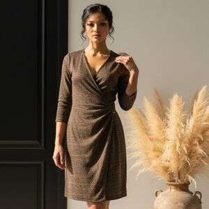 Calvin Klein Faux Wrap Sheath Dress In Brown And Black Size 4